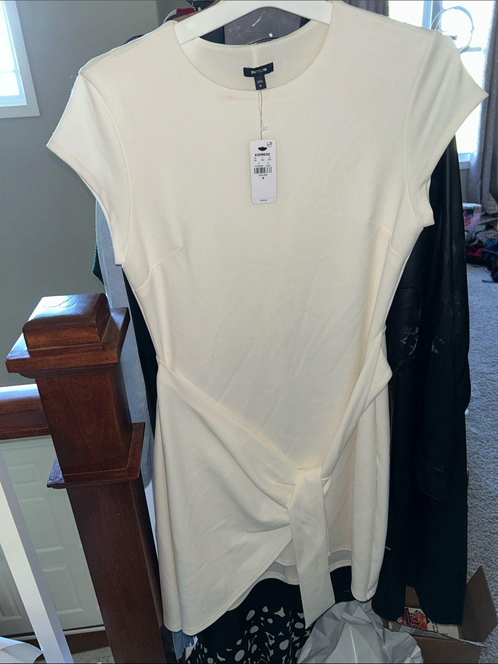 Express Cream Tie-Front Cap Sleeve Tunic